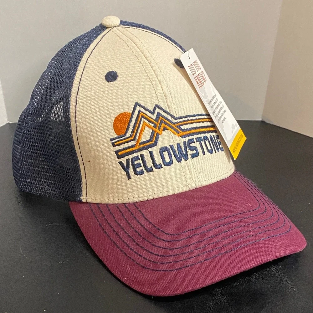 Yellowstone Embroidered Trucker Hat in Cream, Navy & Burgundy NWT